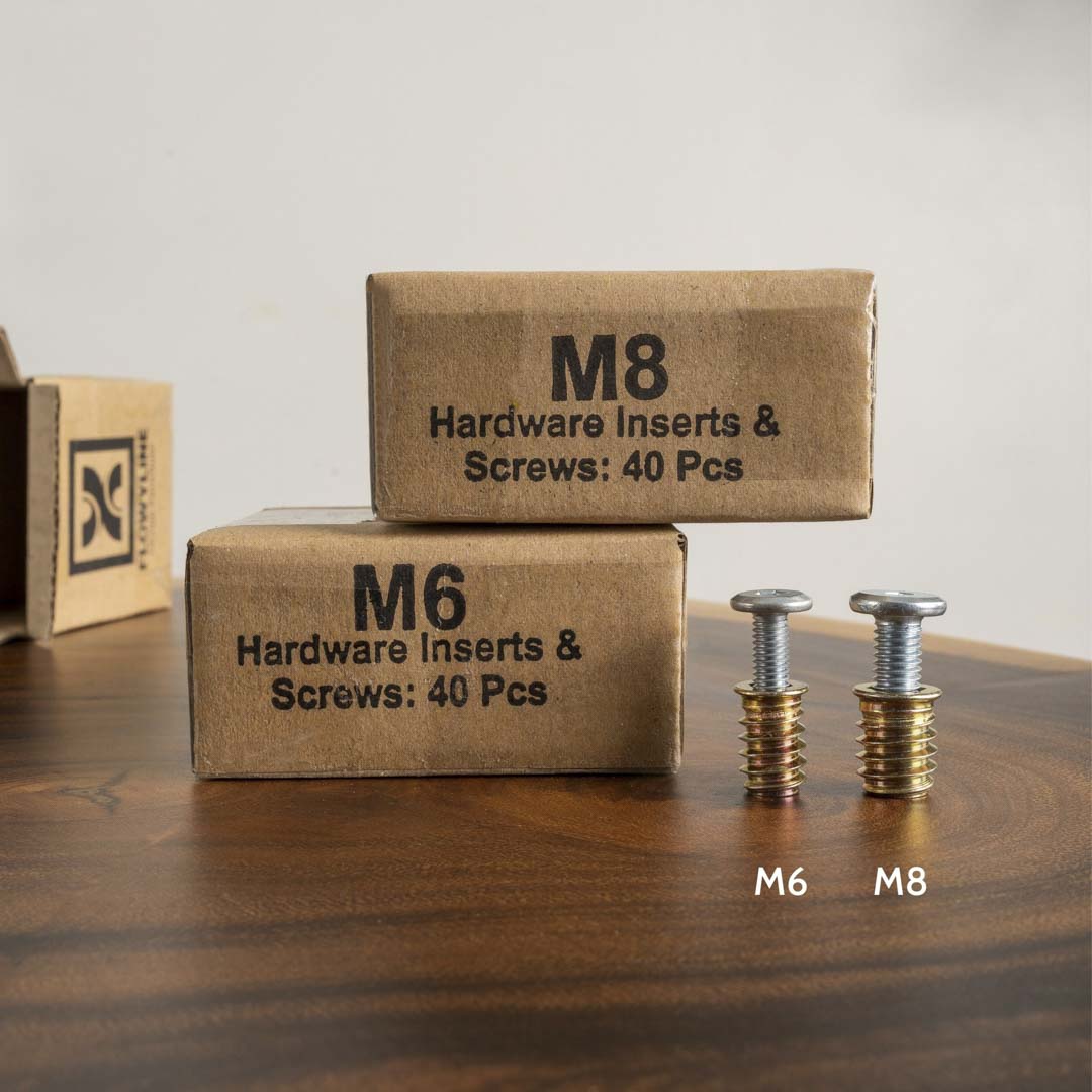 Threaded Inserts And Bolts | Size M6 and M8 | 20 Sets | Table Leg Hardware