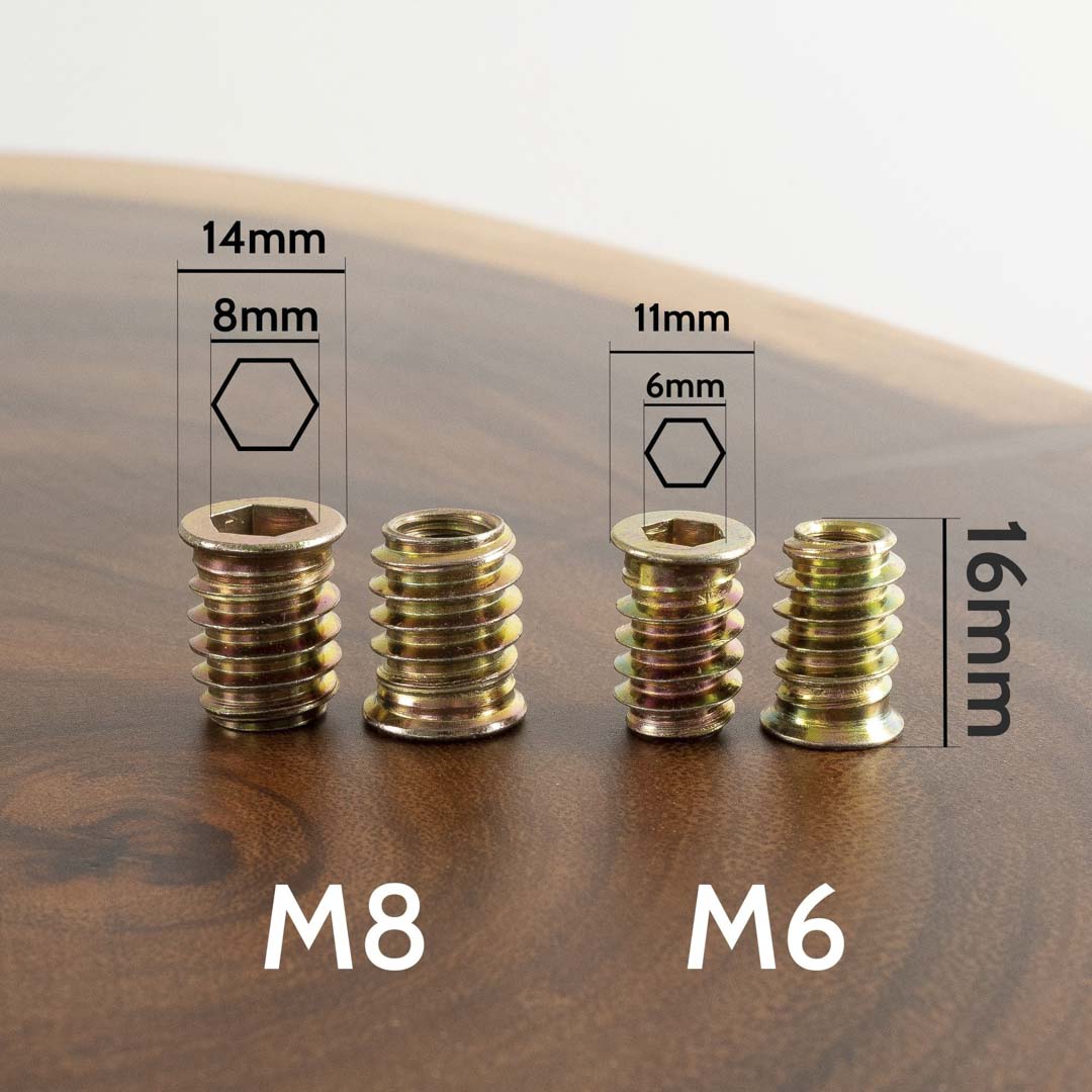 Threaded Inserts And Bolts | Size M6 and M8 | 20 Sets | Table Leg Hardware