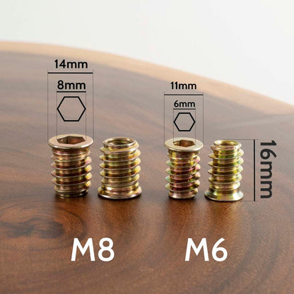 Threaded Inserts And Bolts | Size M6 and M8 | 20 Sets | Table Leg Hardware