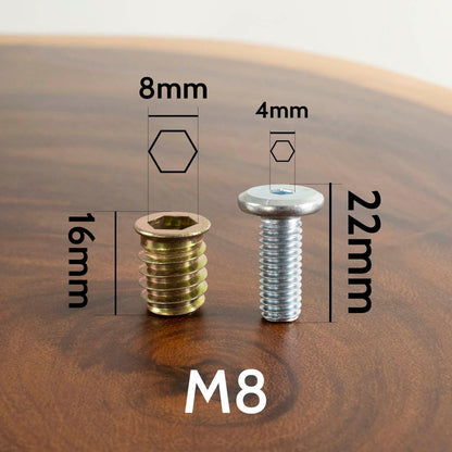 Threaded Inserts And Bolts | Size M6 and M8 | 20 Sets | Table Leg Hardware