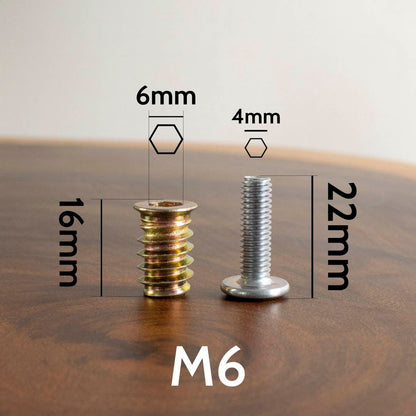Threaded Inserts And Bolts | Size M6 and M8 | 20 Sets | Table Leg Hardware