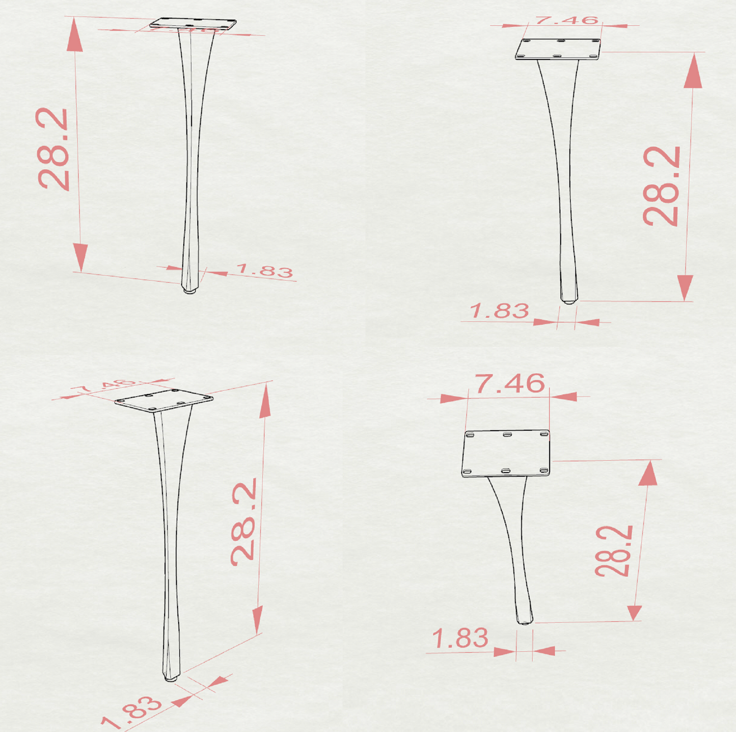 Desk Legs 501 Snello 28.2" H Metal Handmade Furniture Legs