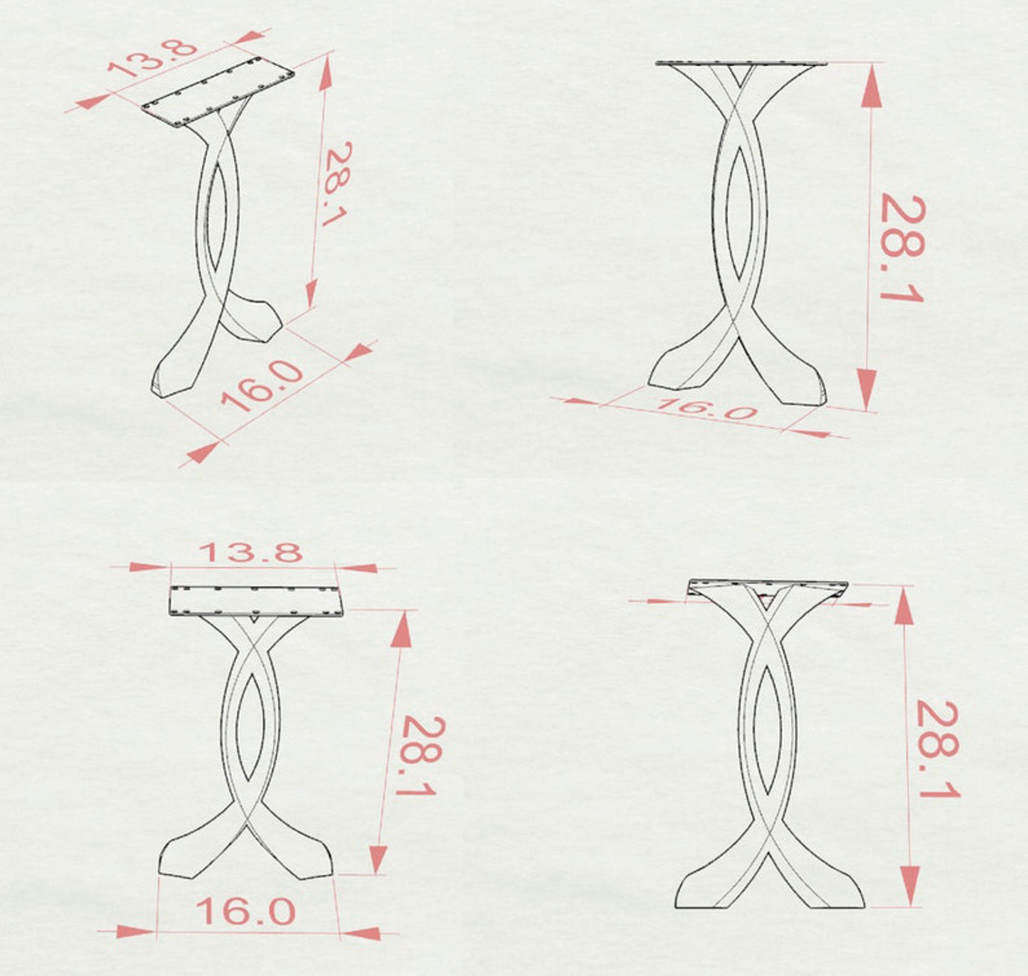 Console Table Legs 207 Curva 28" H Metal Furniture for Modern Custom Style