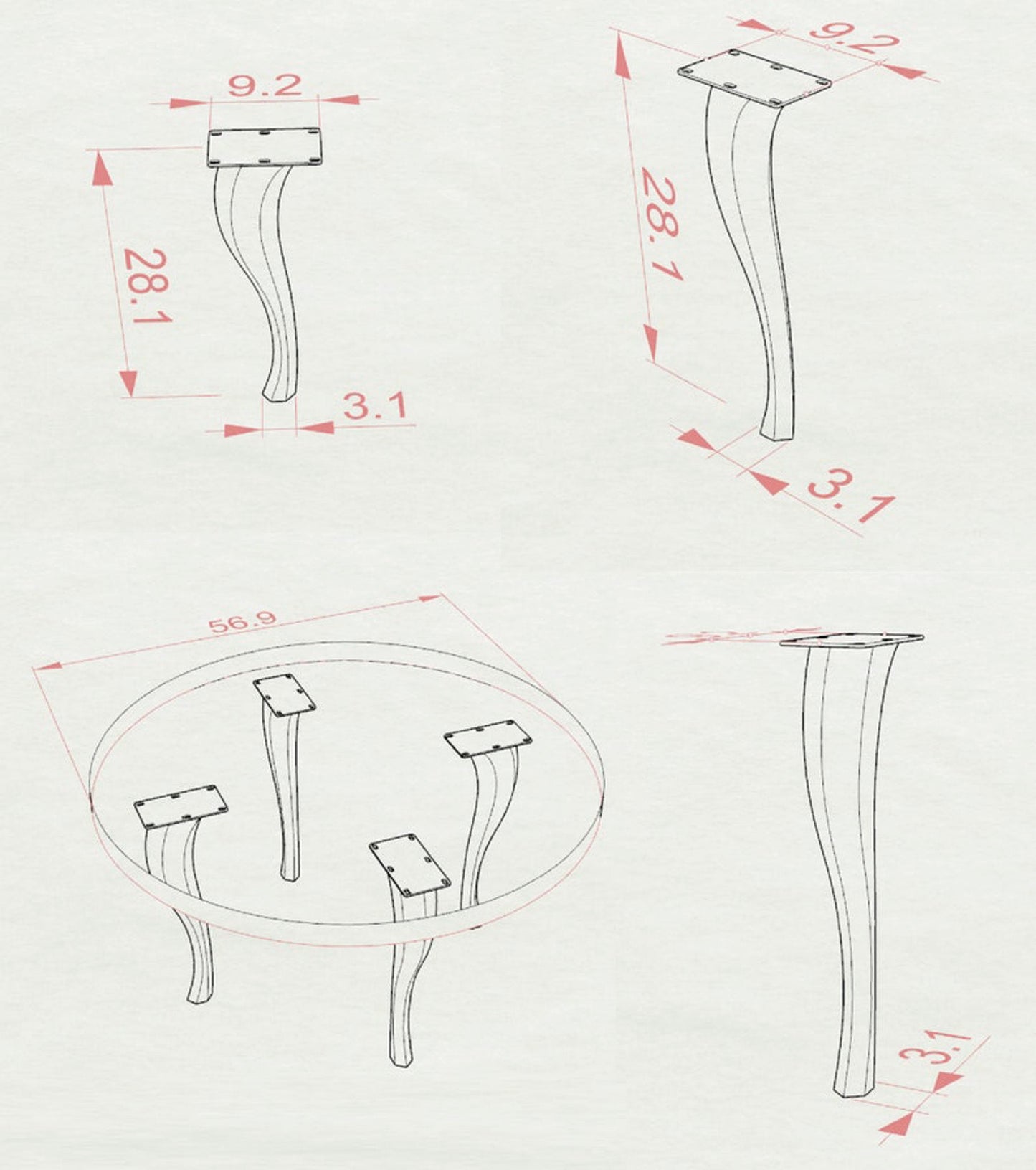Desk Legs 502 Priya 28.1" H Mid-Centery Modern Style