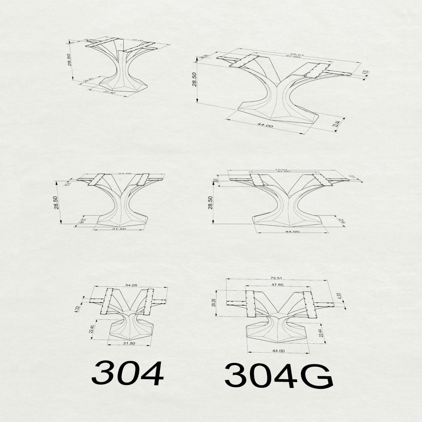Table Base 304 Dentro 28" H for Dining Design Furniture