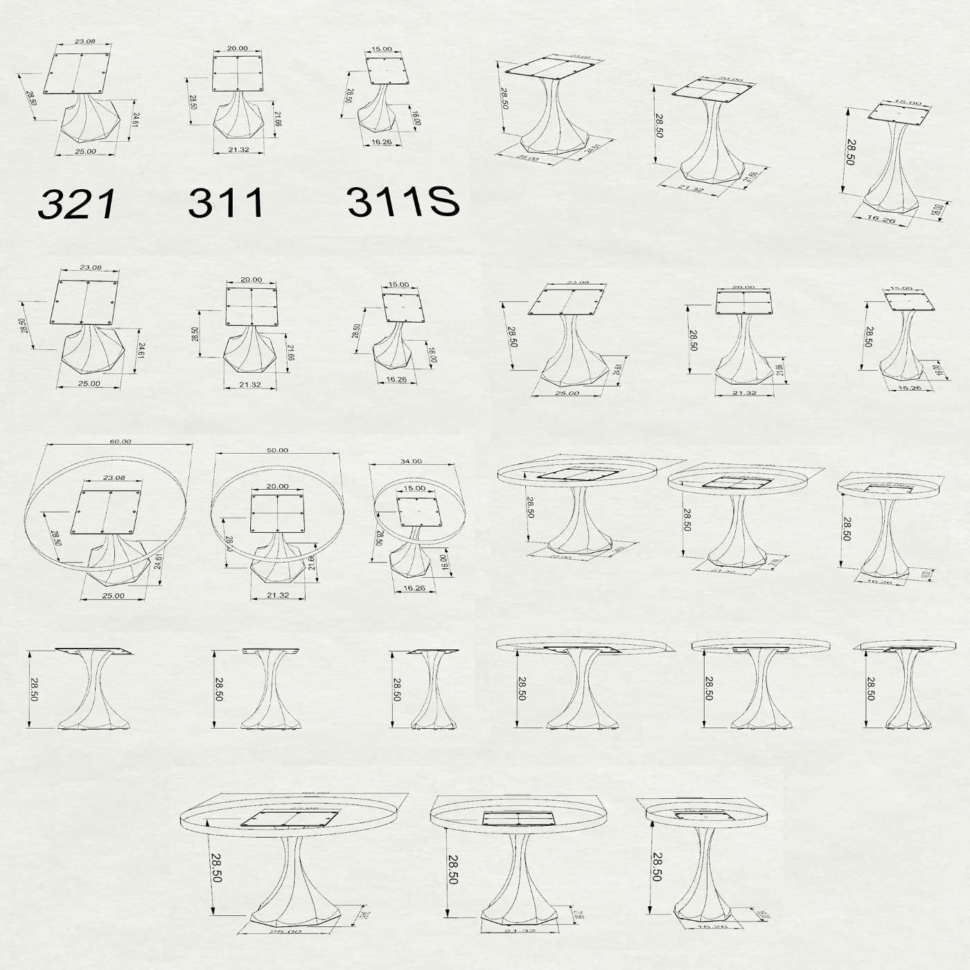 311S Lithe 28" H Tulip Dining Table Base - Small