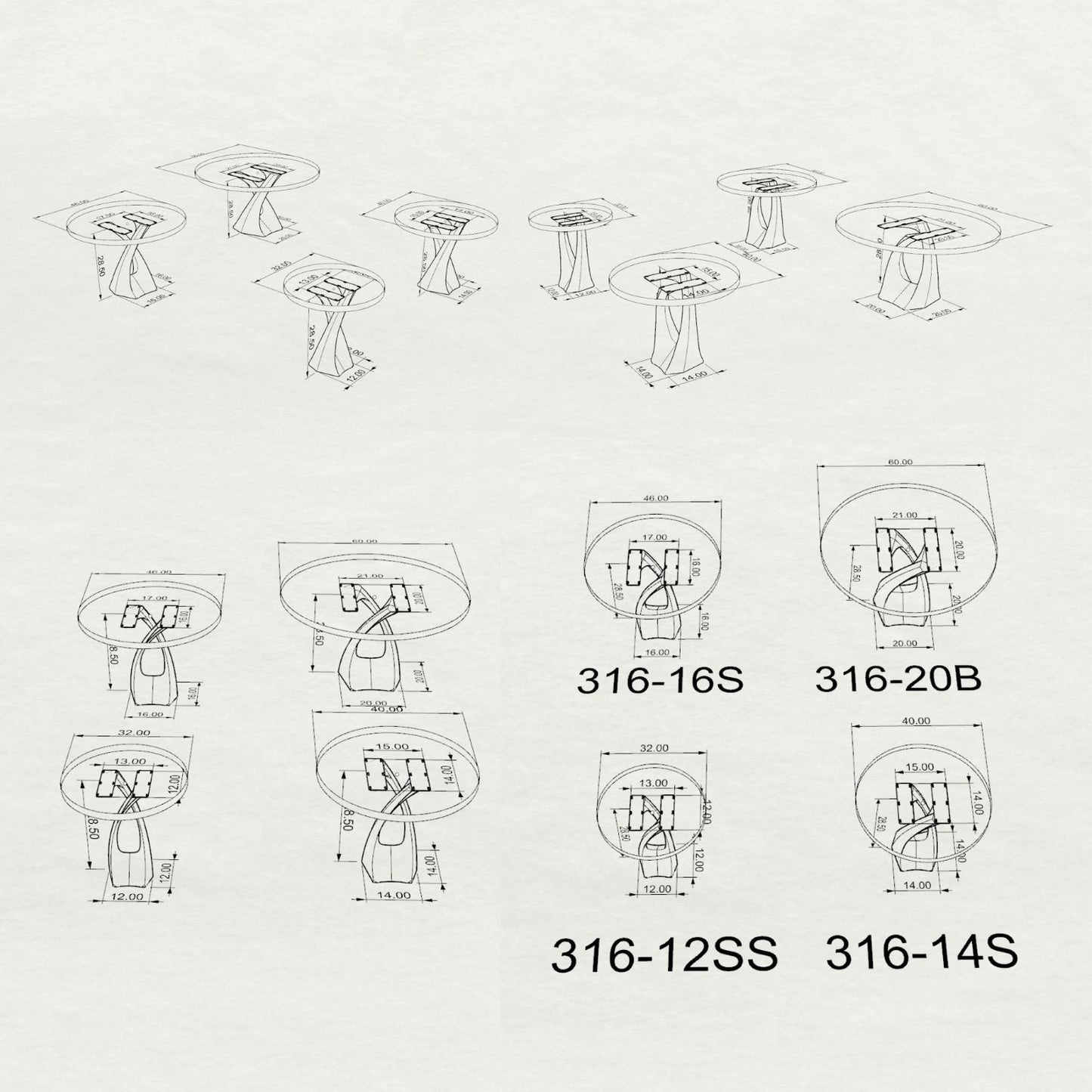 Table Base 316 Tulipe 28" H for Round Tabletop Dining