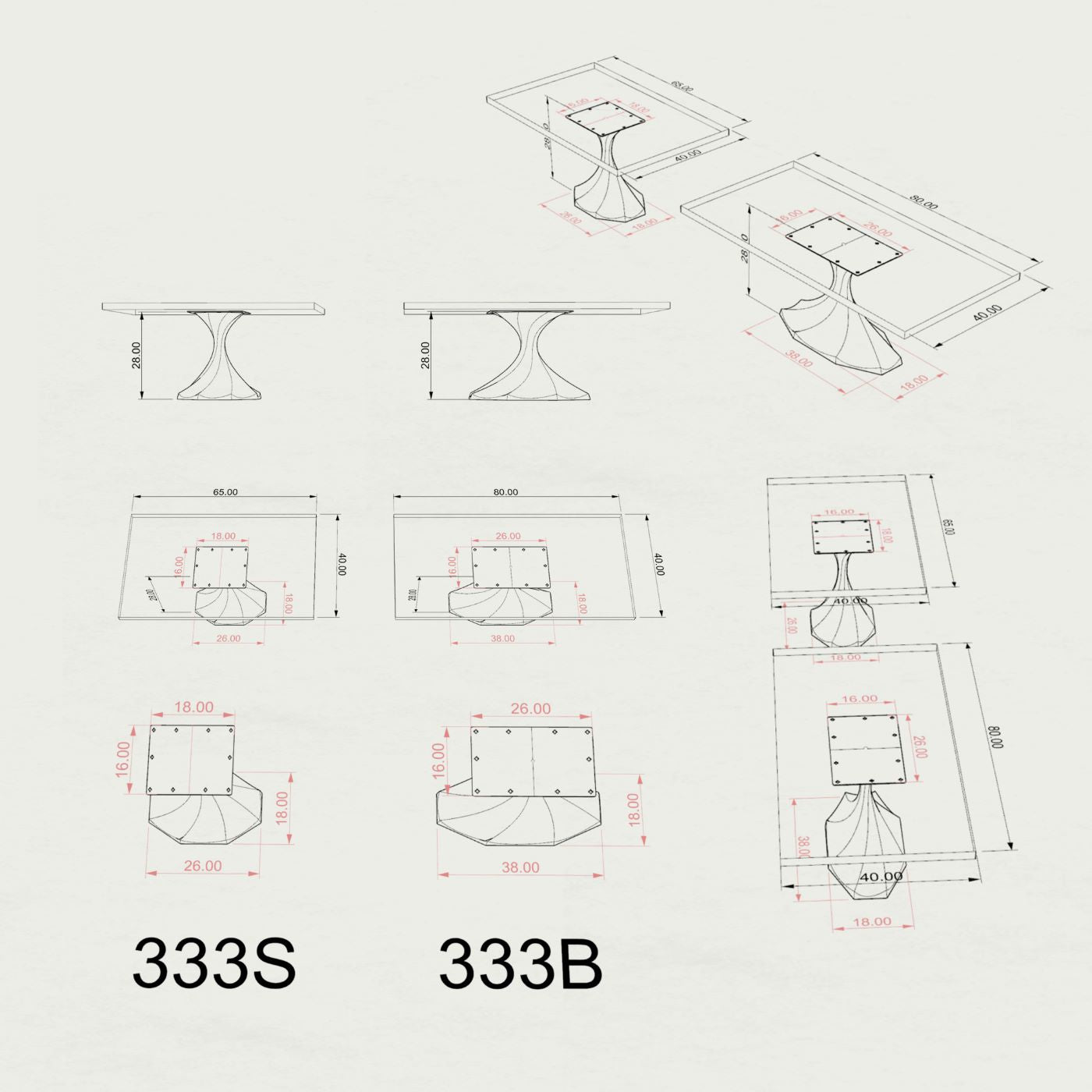 Table Base 333 Lithe 28" H Metal Furniture Legs