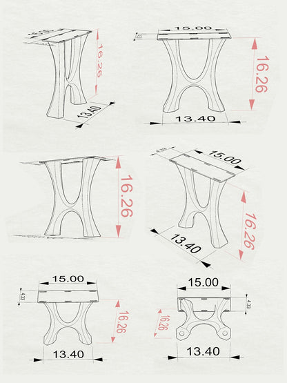 Bench Legs 103 Haru 16.3" H for Dining Live Edge Tabletop
