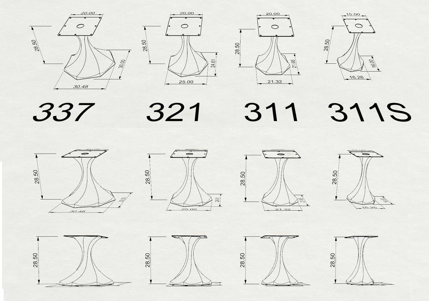 311S Lithe 28" H Tulip Dining Table Base - Small